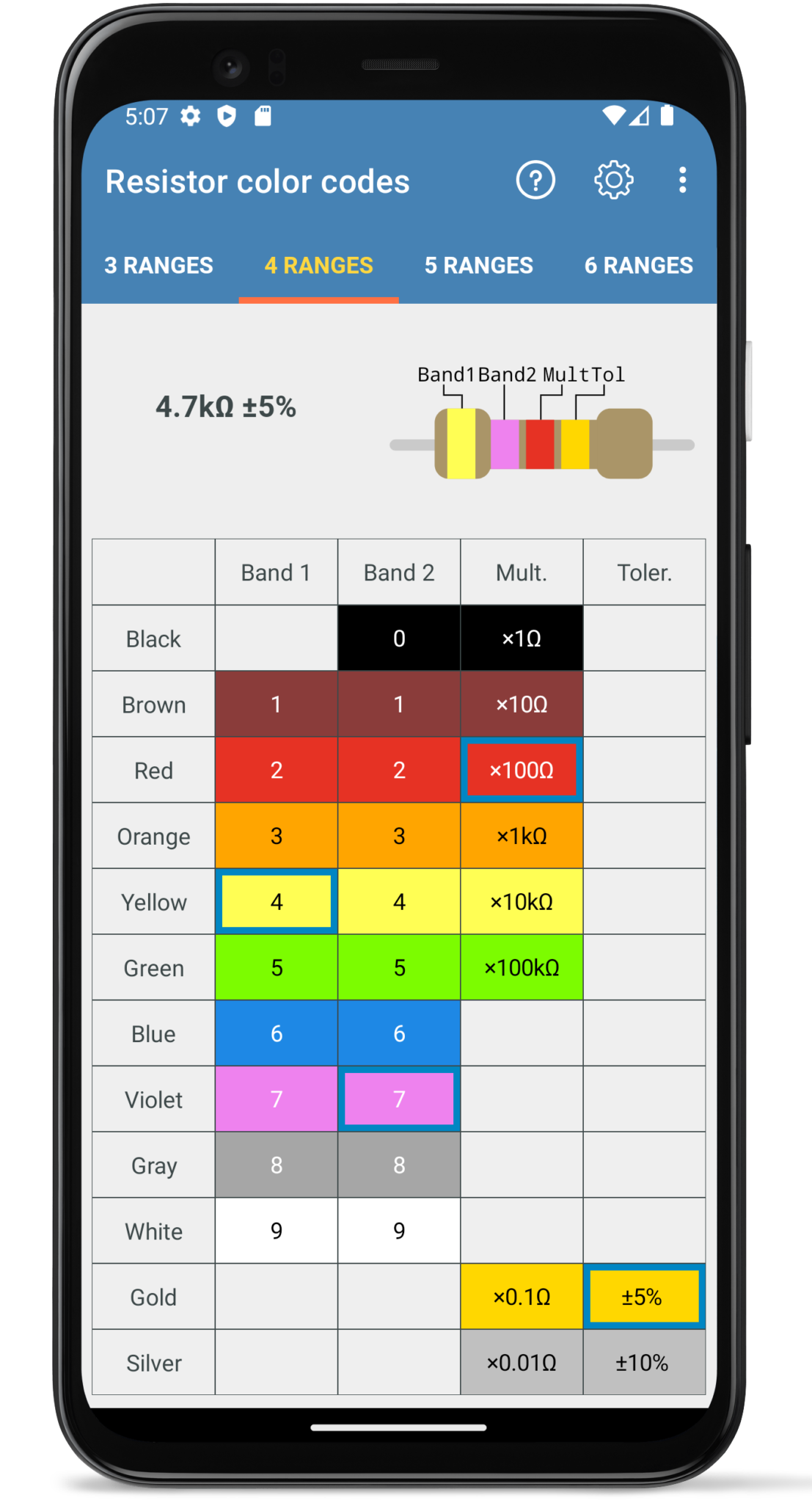 Resistor color code calculator Android app Mobile apps solutions